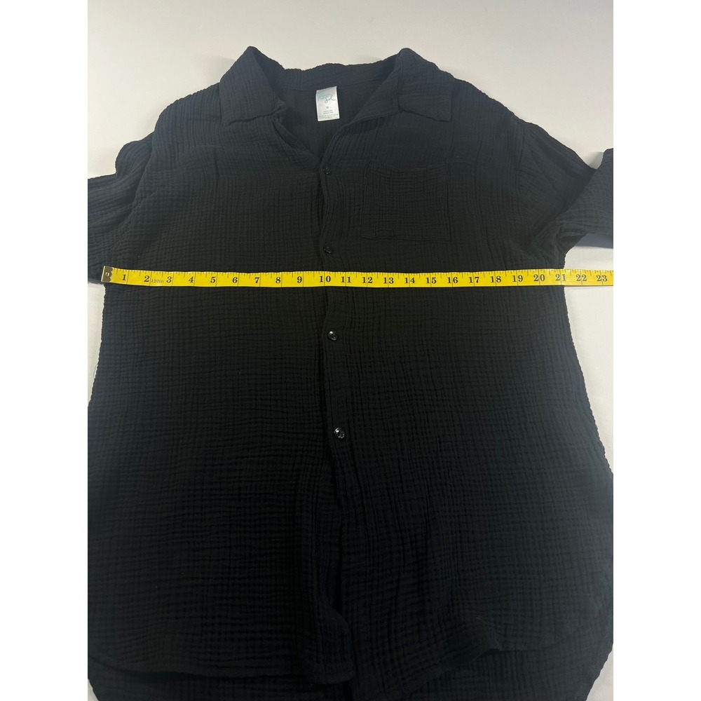 Kona Sol Top Cover Up Swim Black Gauze Cotton Button Down Beach Resort Medium - Picture 4 of 11